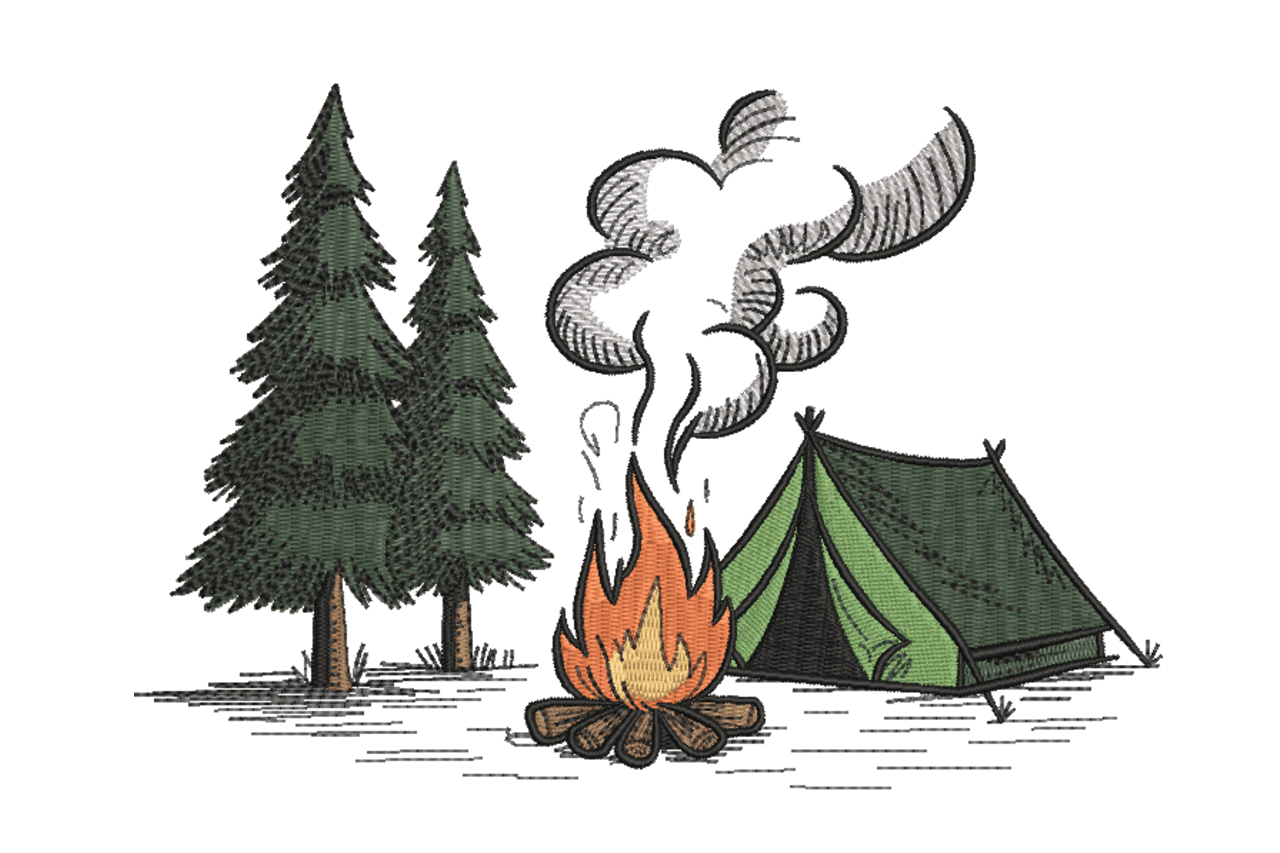 Camping Bonfire Forest Machine Embroidery Design