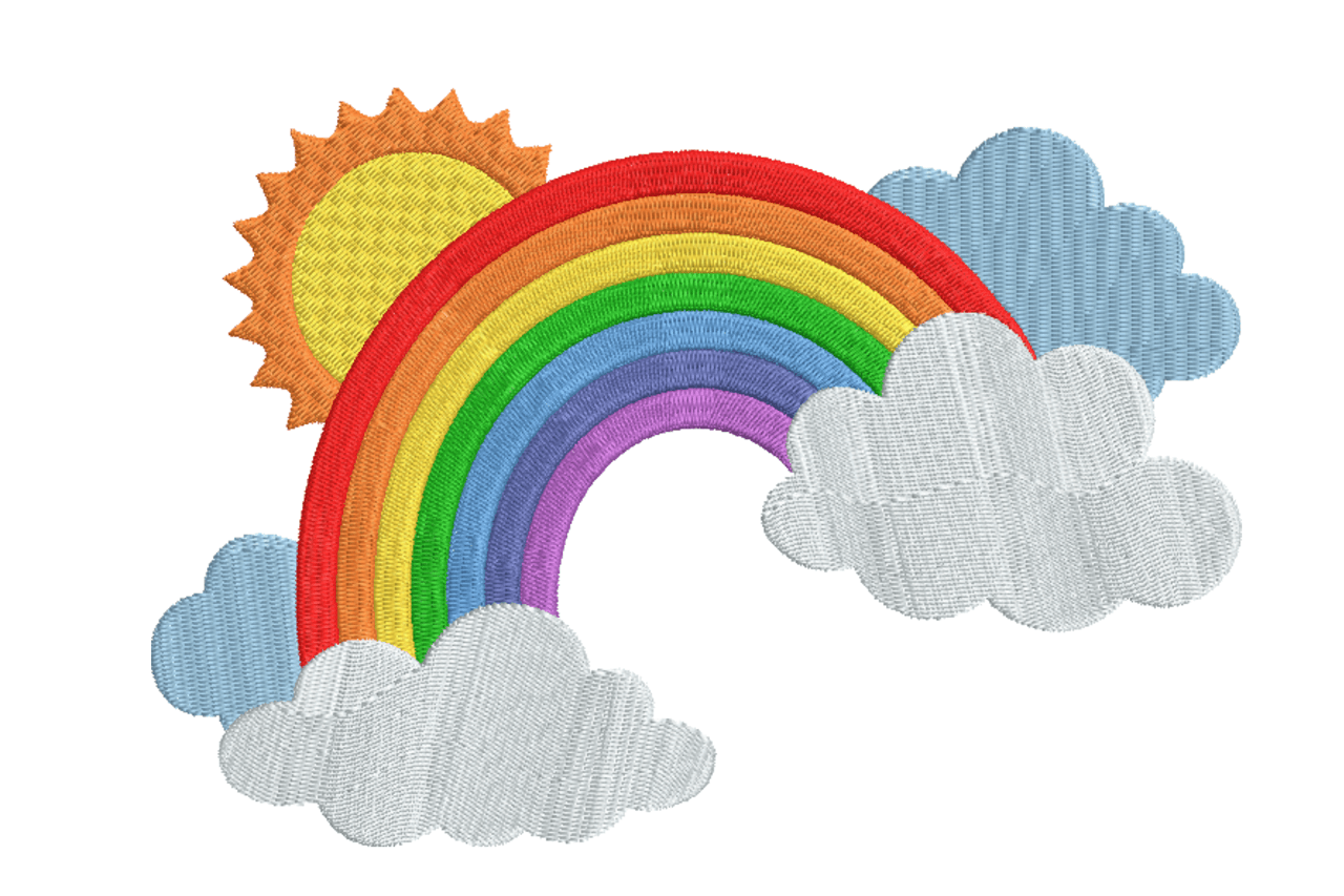 Rainbow Sun Clouds Machine Embroidery Design