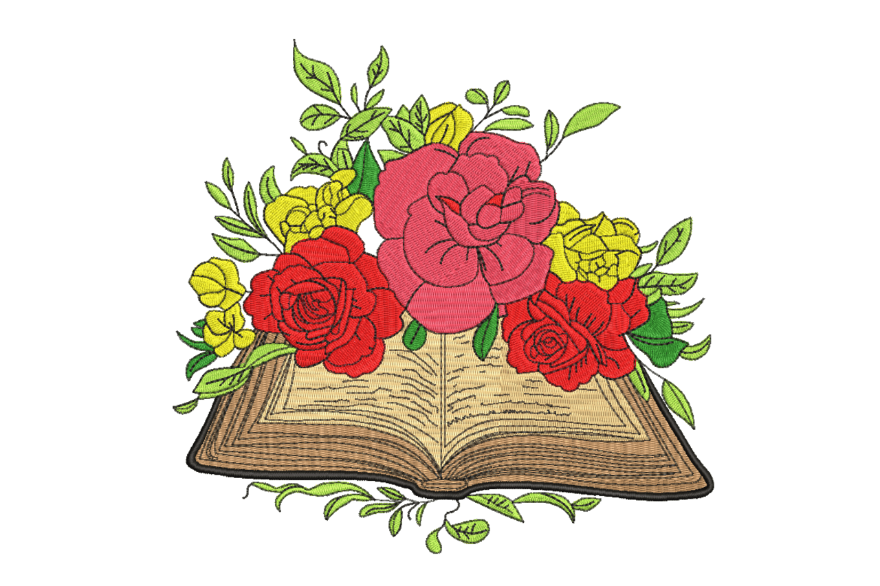 Floral Open Book Machine Embroidery Design