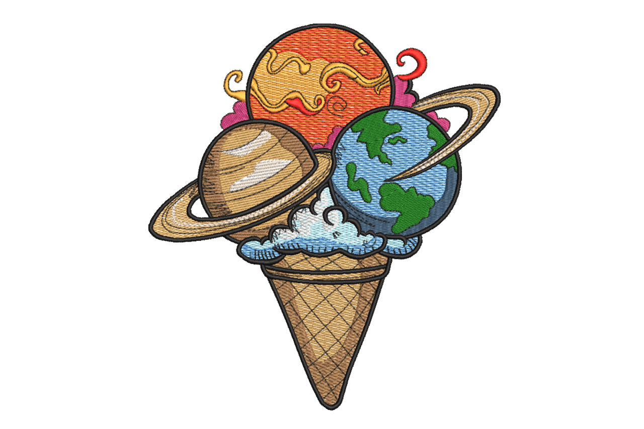Planet Ice Cream Space Machine Embroidery Design