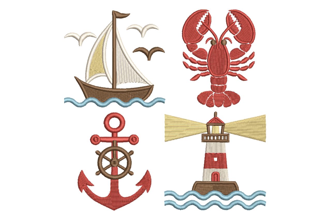 Nautical Coastal Icons Machine Embroidery Design