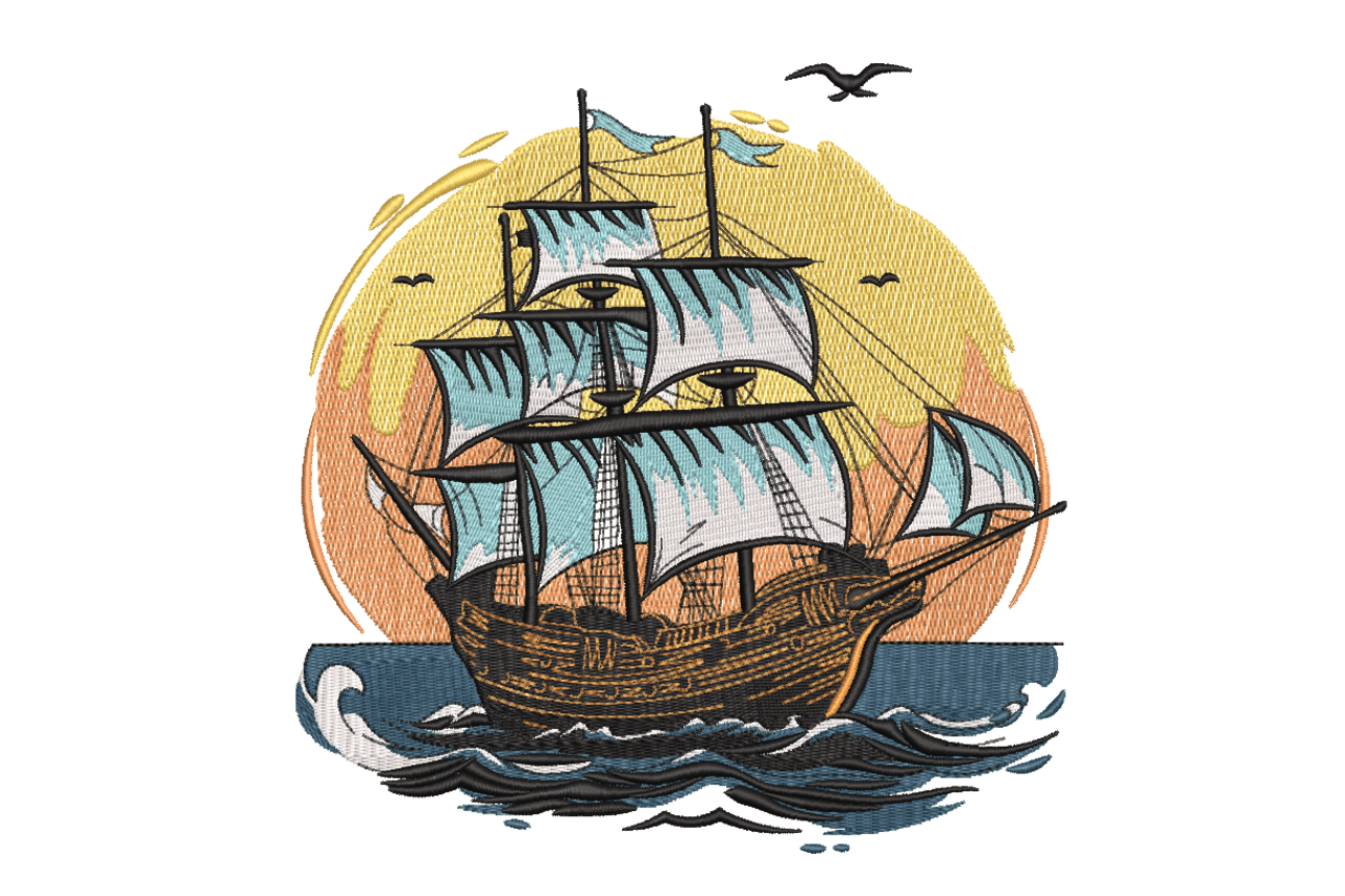 Vintage Sailing Ship Machine Embroidery Design