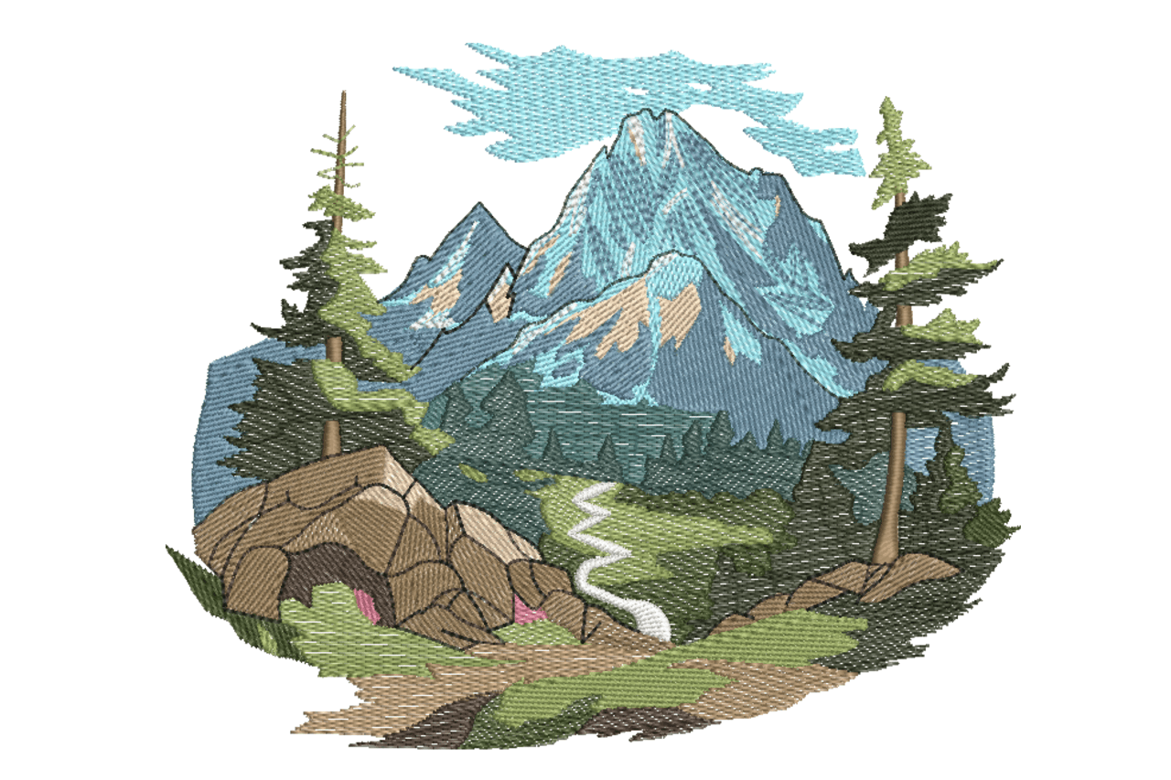 Mountain Wilderness Landscape Machine Embroidery Design