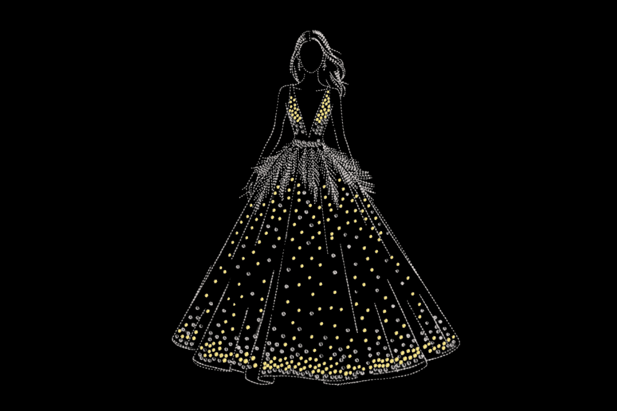 Elegant Rhinestone Dress Machine Embroidery Design