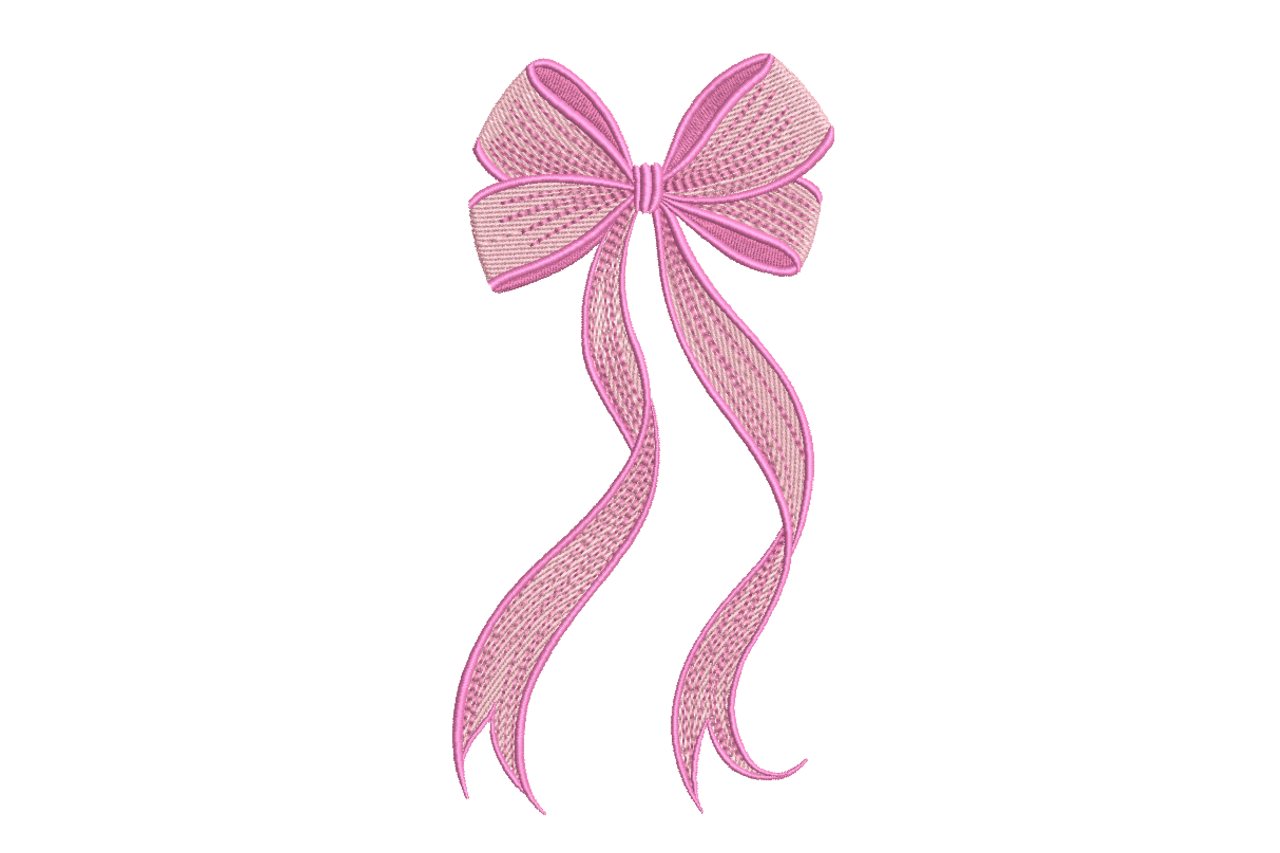 Pink Coquette Ribbon Bow Machine Embroidery Design