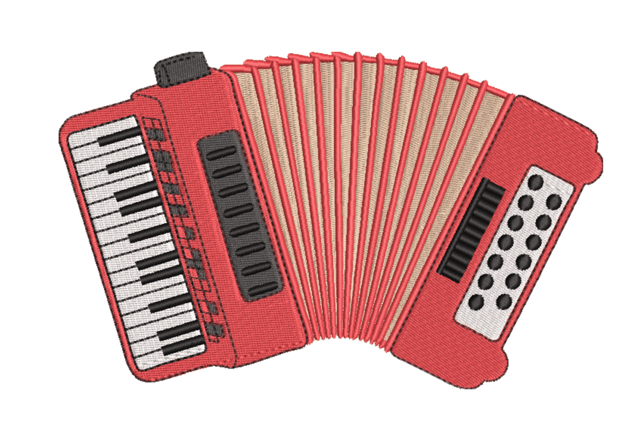 Red Accordion Musical Instrument Machine Embroidery Design