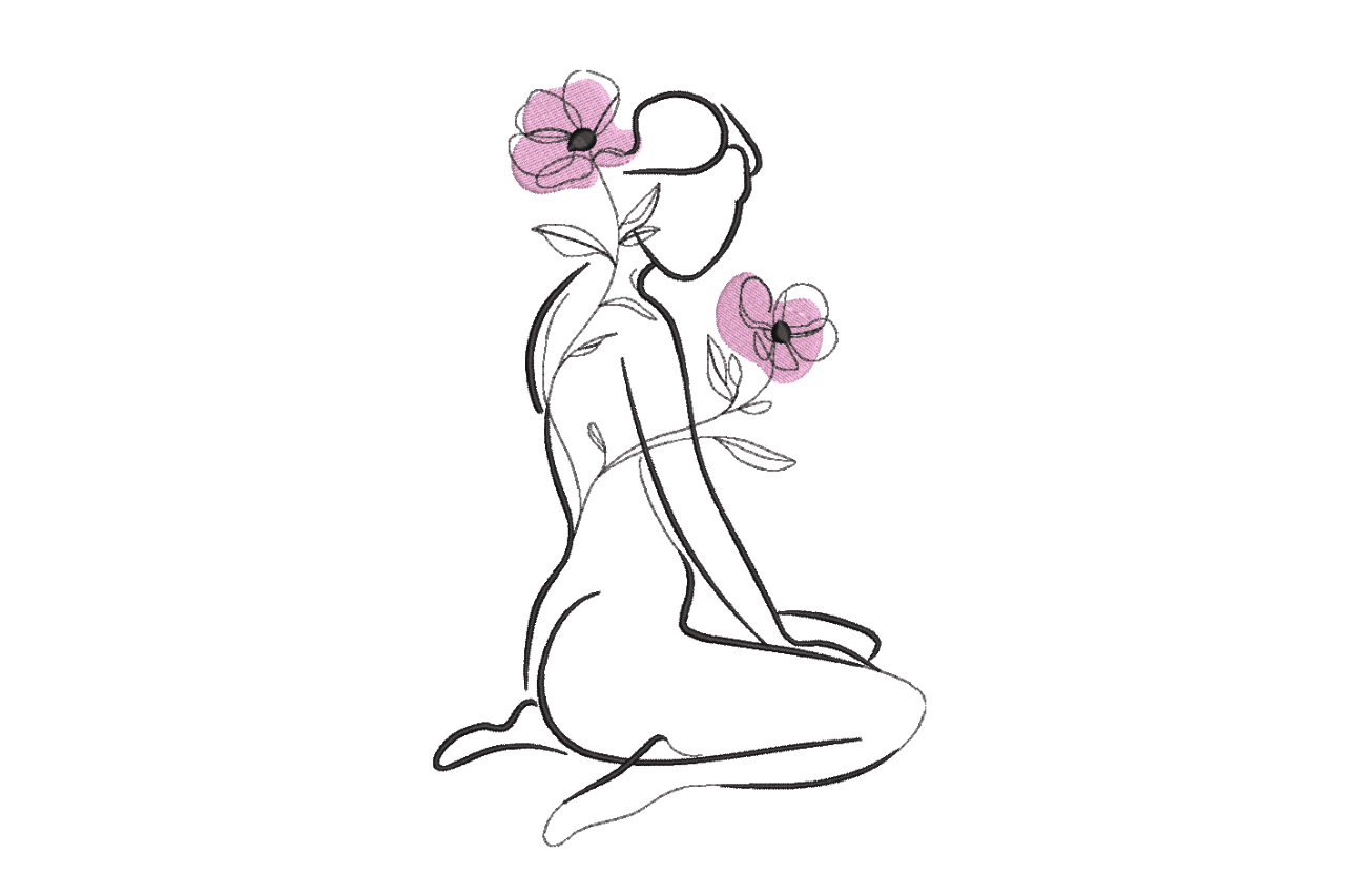 Minimalist Floral Woman Art Machine Embroidery Design