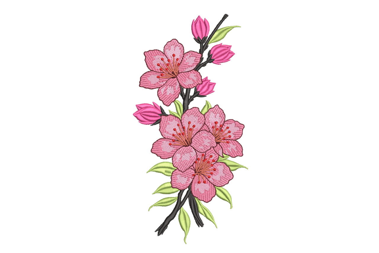 Pink Cherry Blossom Flower Machine Embroidery Design