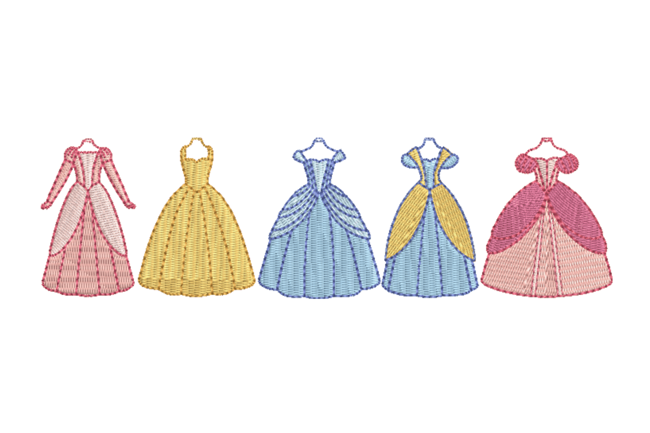 Cute Princess Ball Gown Collection Machine Embroidery Design