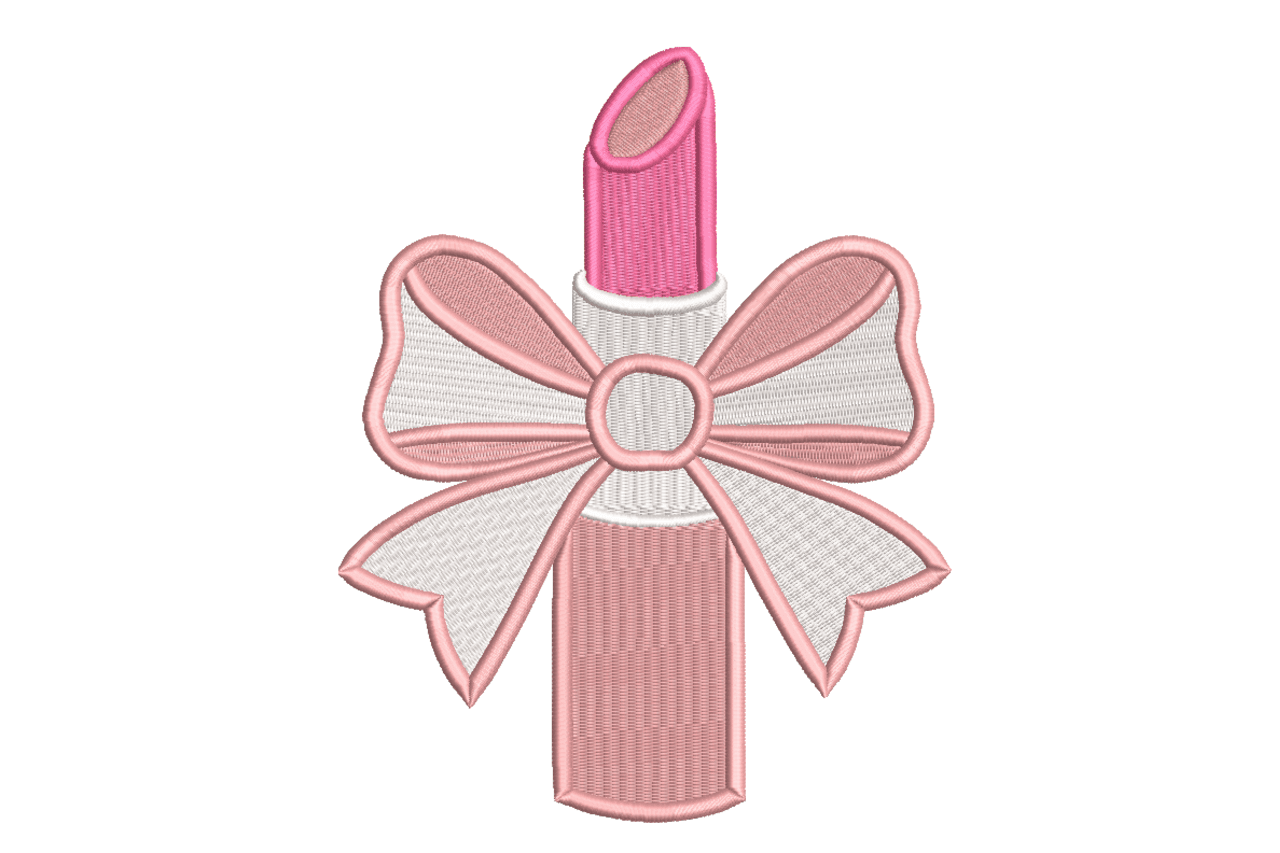 Pink Lipstick Bow Machine Embroidery Design