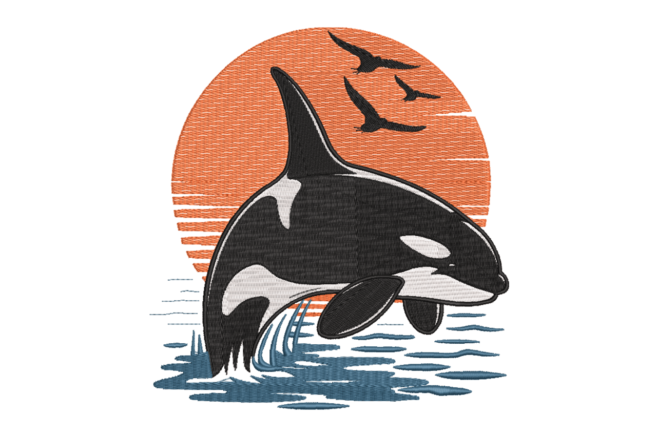 Orca Whale Sunset Machine Embroidery Design
