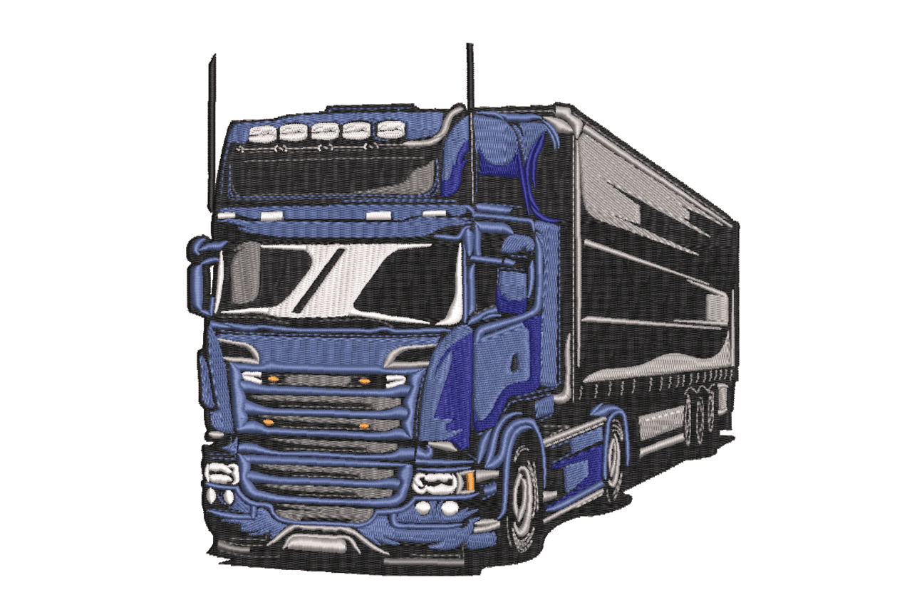 Blue Semi Truck Machine Machine Embroidery Design