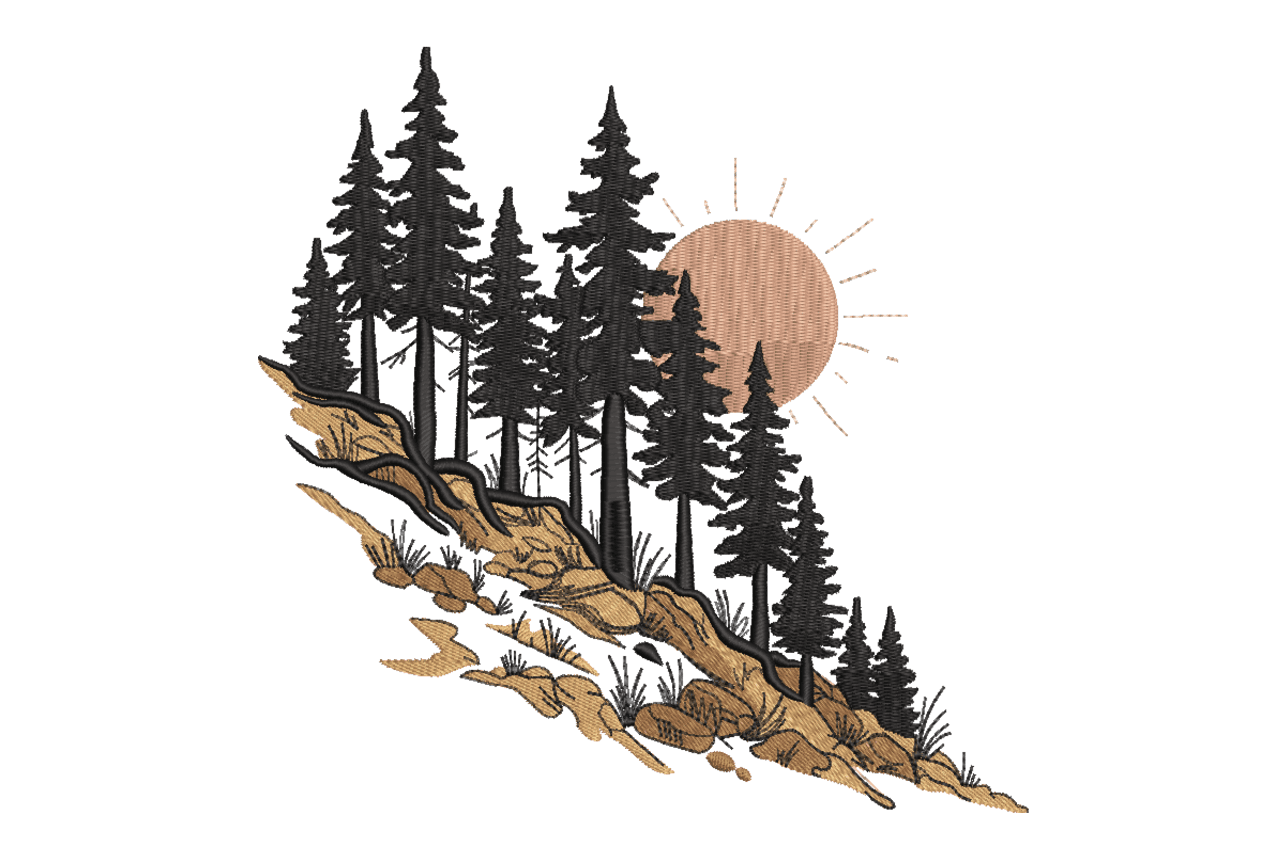 Forest Pine Trees Landscape Machine Embroidery Design
