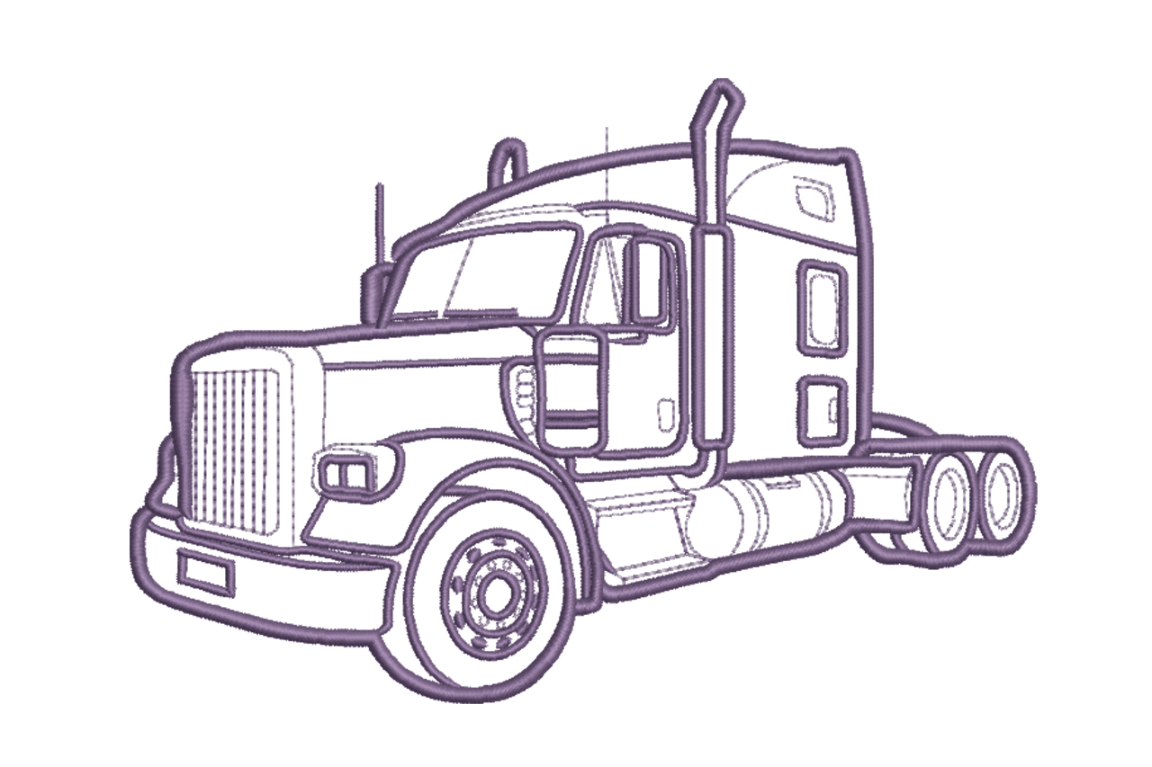 Semi Truck Outline Machine Embroidery Design