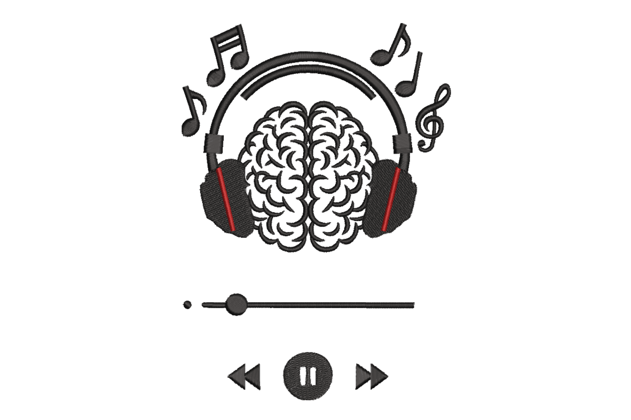 Music Brain Headphones Machine Embroidery Design
