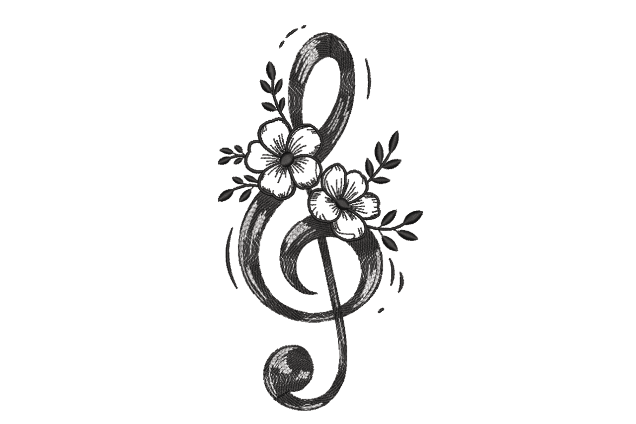 Floral Treble Clef Machine Embroidery Design