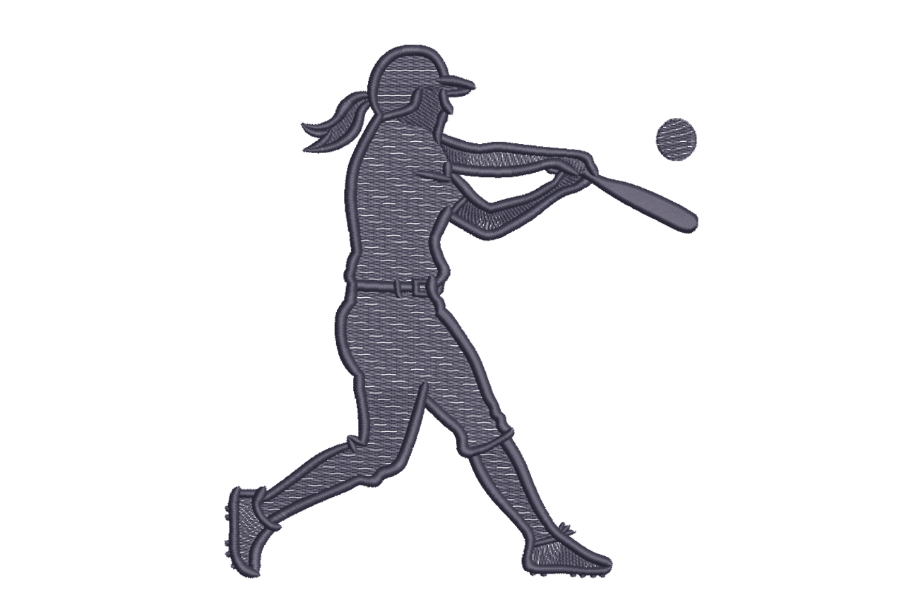 Softball Player Silhouette Machine Embroidery Design