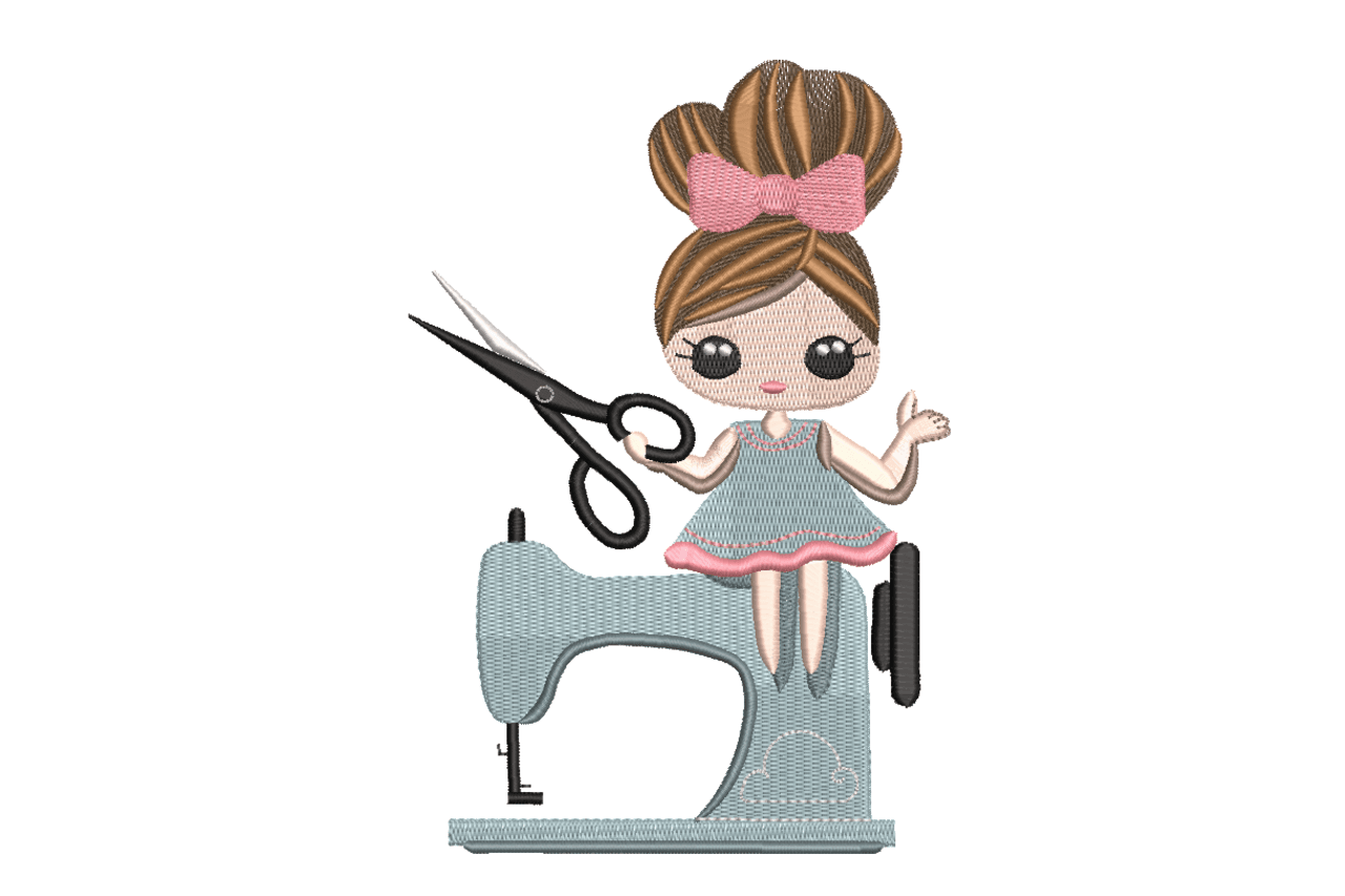 Sewing Girl on Vintage Sewing Machine Embroidery Design
