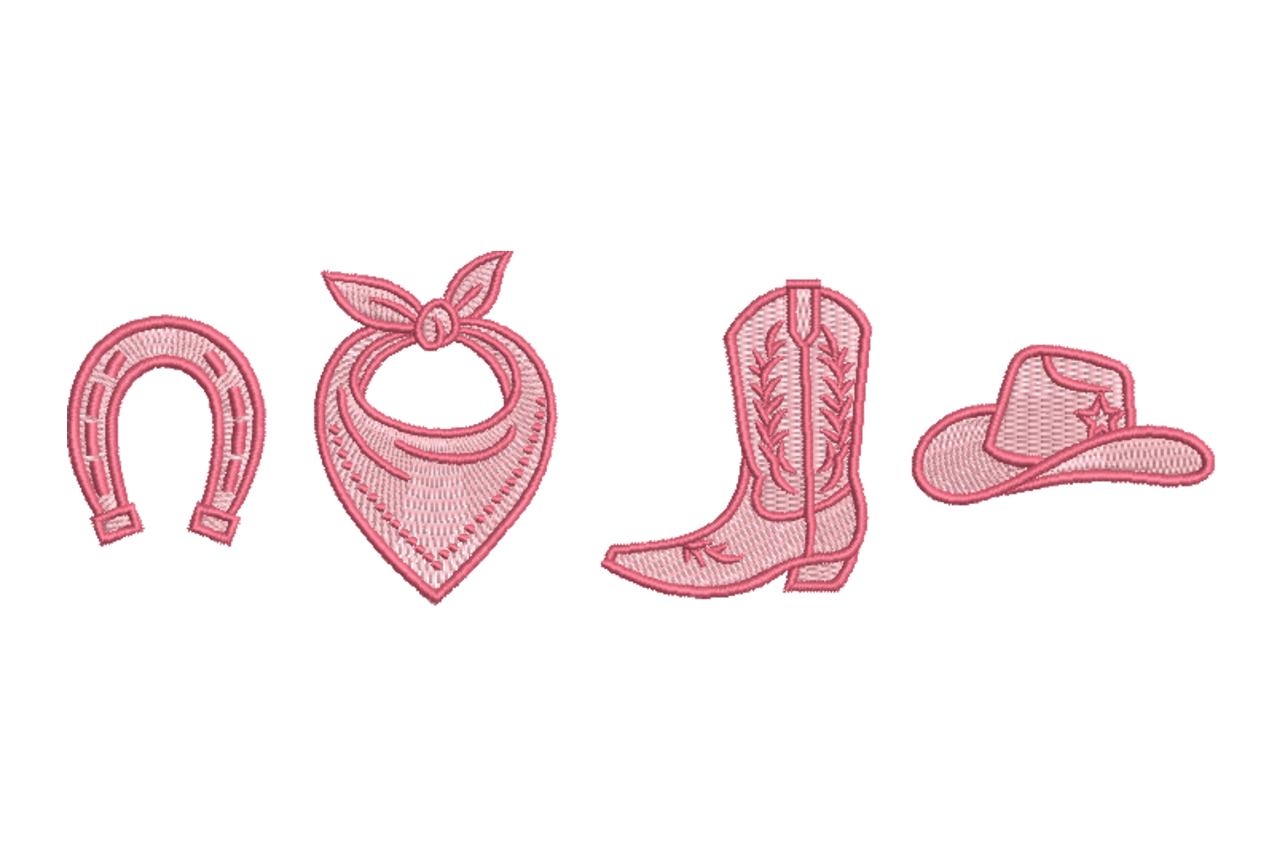 Pink Western Rodeo Icons Machine Embroidery Design