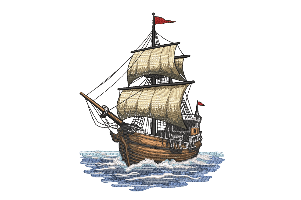 Sailing Classic Wooden Ship Embroidery Design