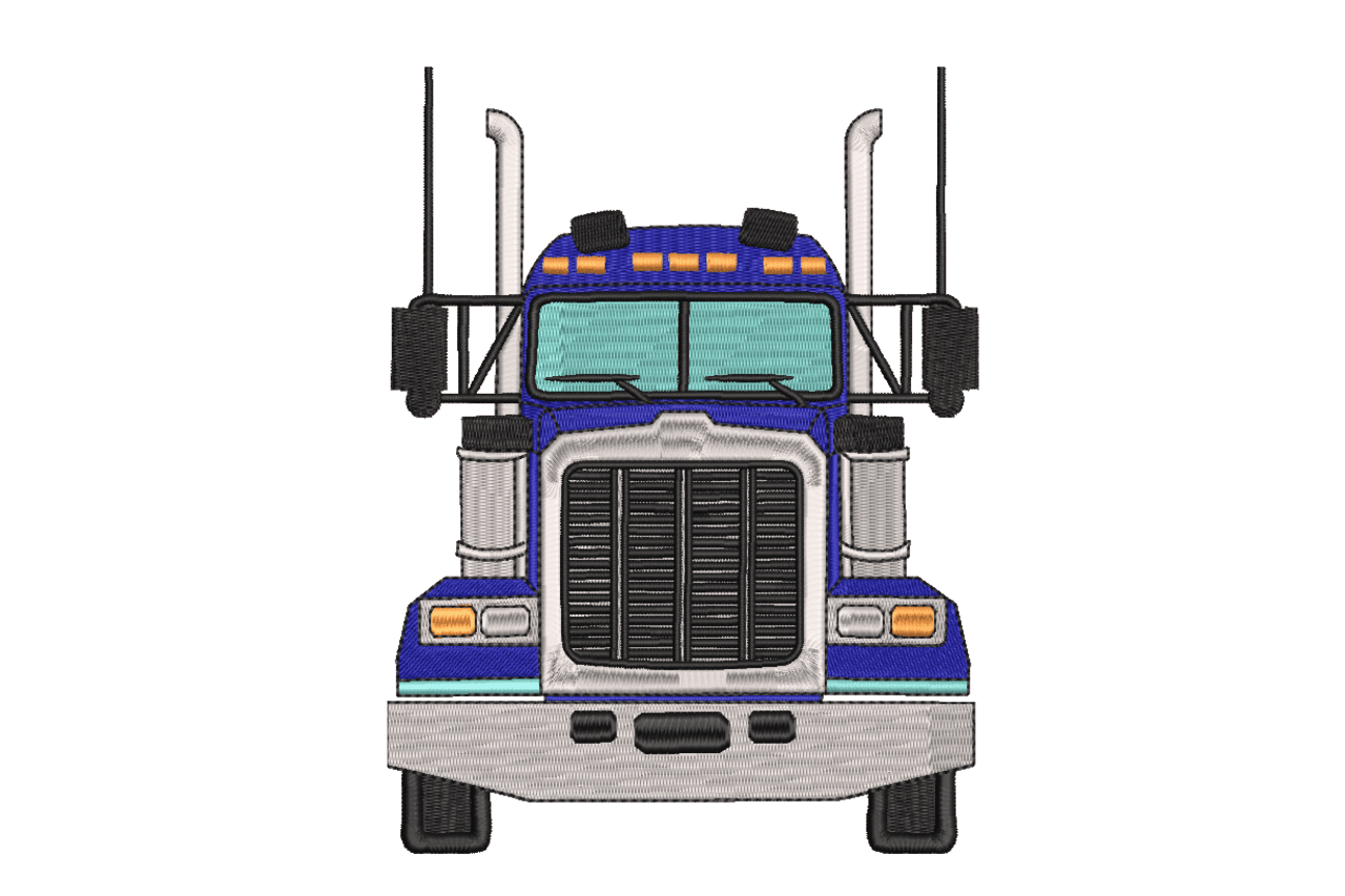 Front View Semi Truck Machine Embroidery Design