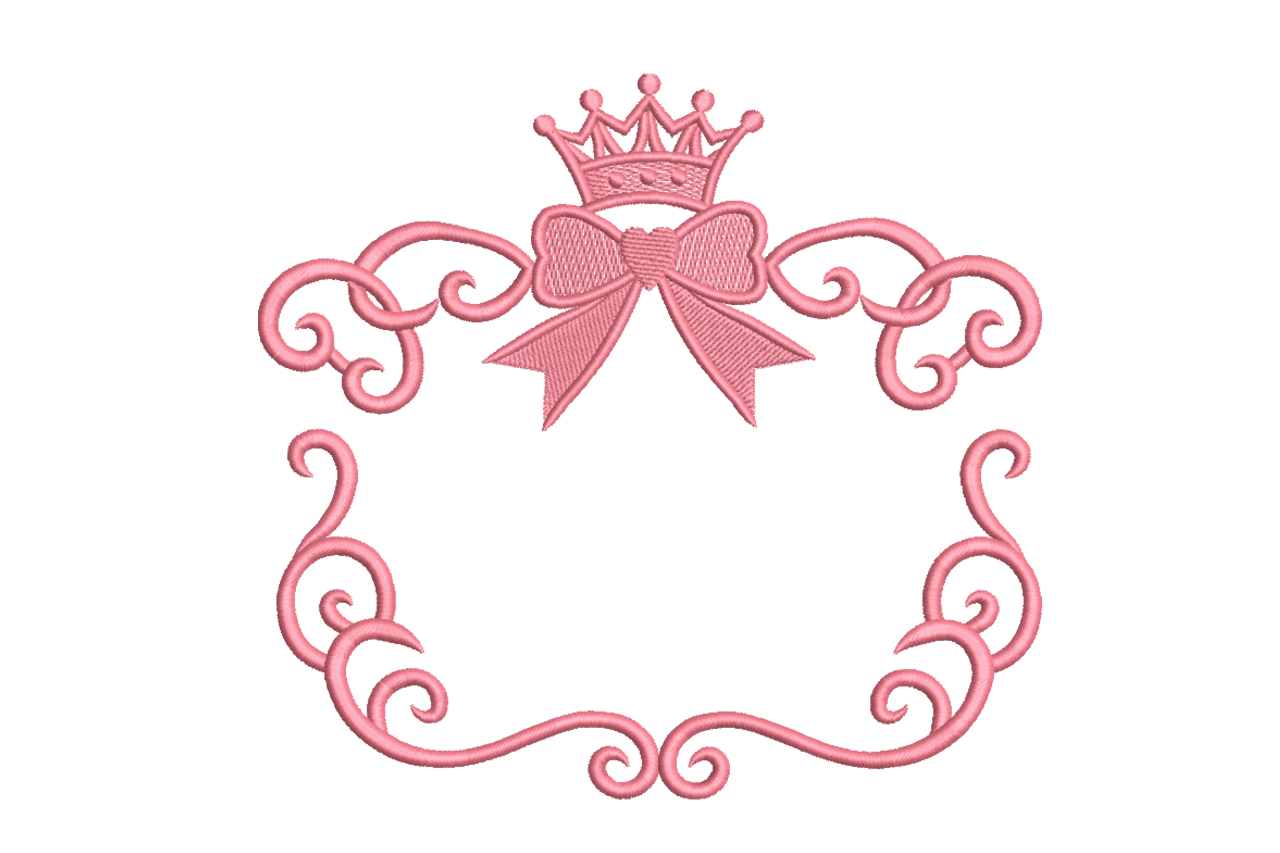 Princess Crown Bow Monogram Frame Machine Embroidery Design