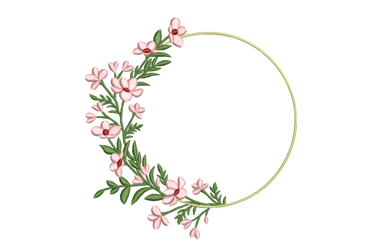 Pink Floral Wreath Frame Machine Embroidery Design