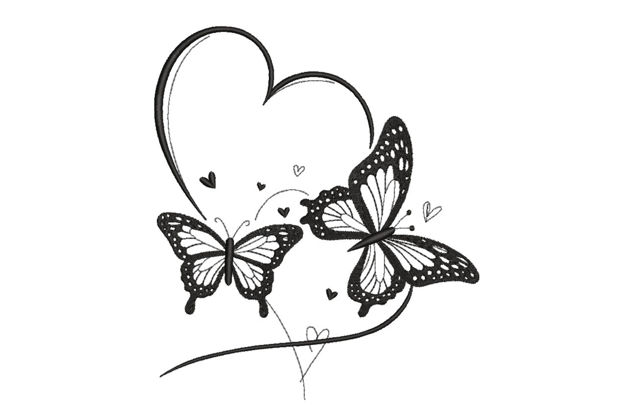 Butterfly Heart Line Art Machine Embroidery Design