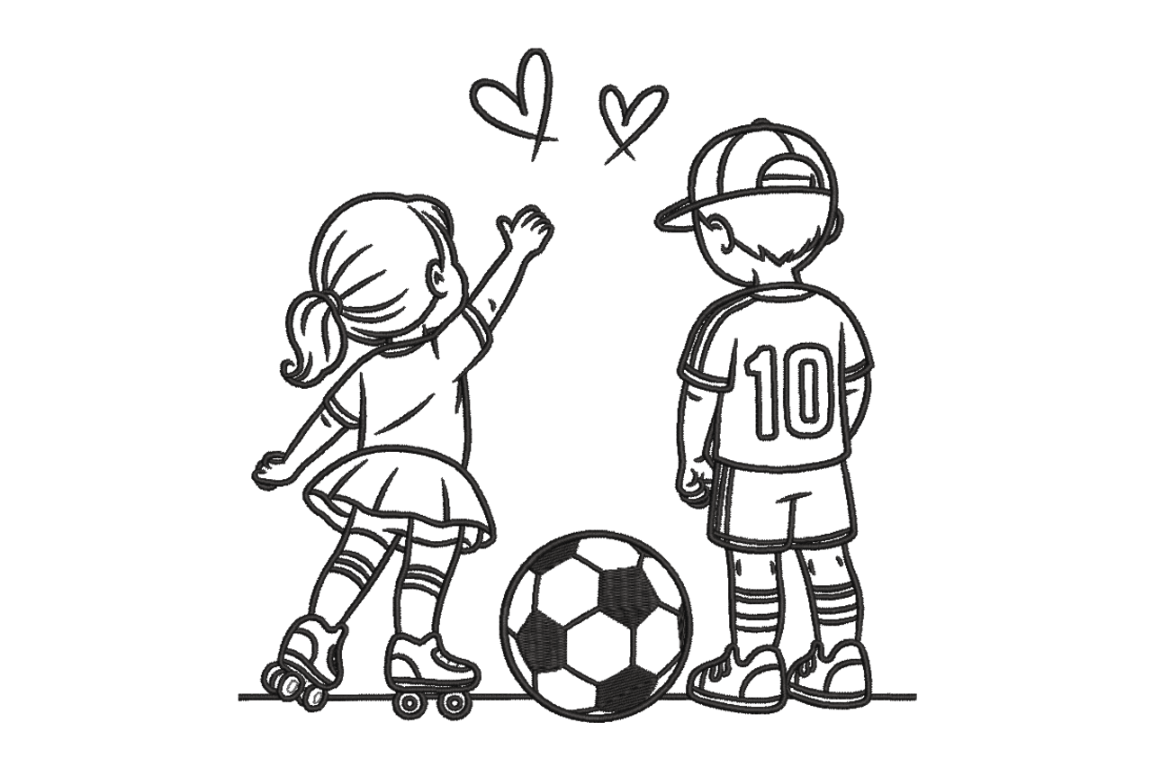 Soccer Boy Skating Girl Friendship Machine Embroidery Design