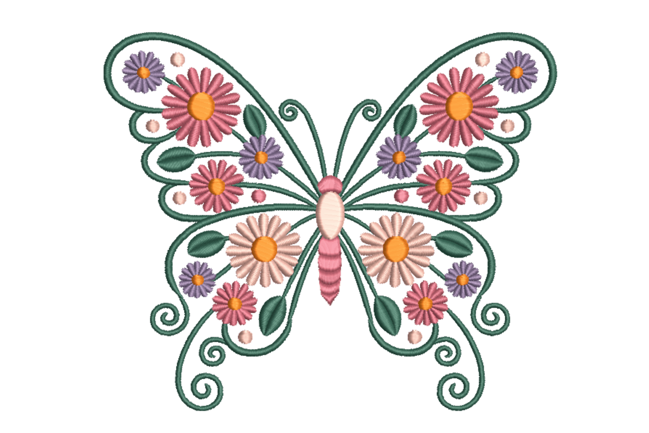 Floral Daisy Butterfly Garden Machine Embroidery Design