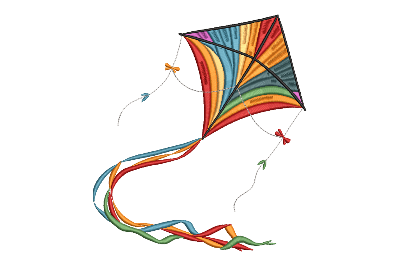 Colorful Rainbow Kite Machine Embroidery Design