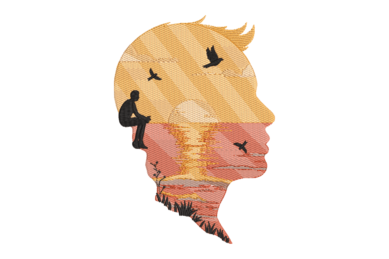 Silhouette Sunset Reflection Machine Embroidery Design
