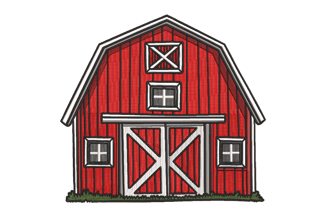 Red Country Barn Machine Embroidery Design