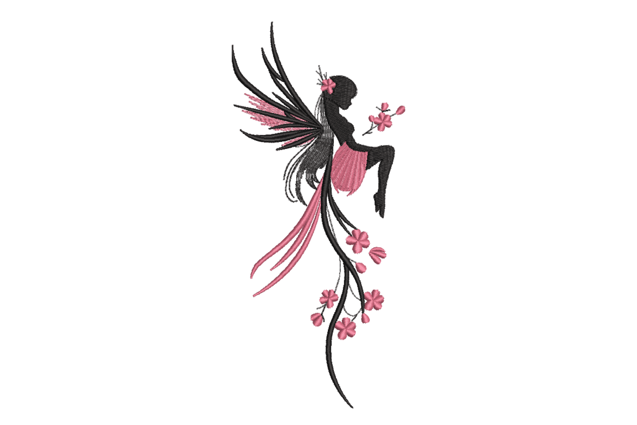 Fairy Silhouette with Blossoms Machine Embroidery Design