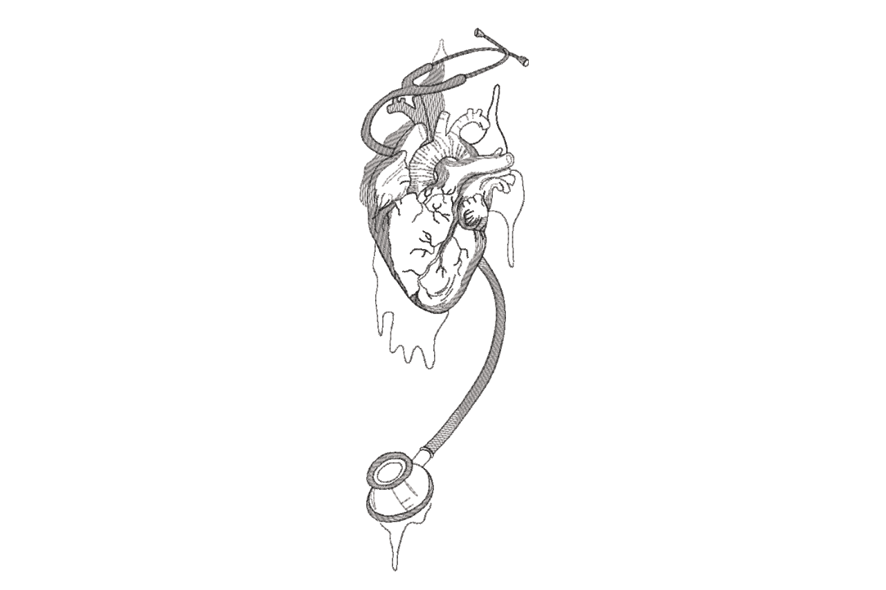 Anatomical Heart with Stethoscope Machine Embroidery Design