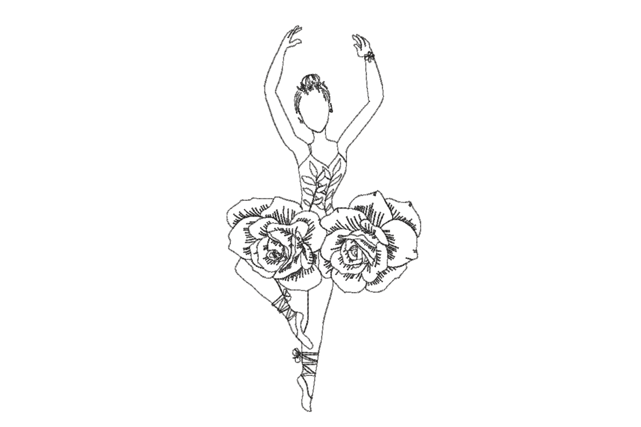 Rose Skirt Ballerina Line Art Machine Embroidery Design