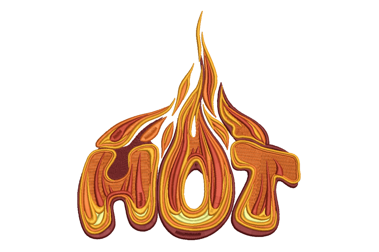 Hot Flame Word Machine Embroidery Design
