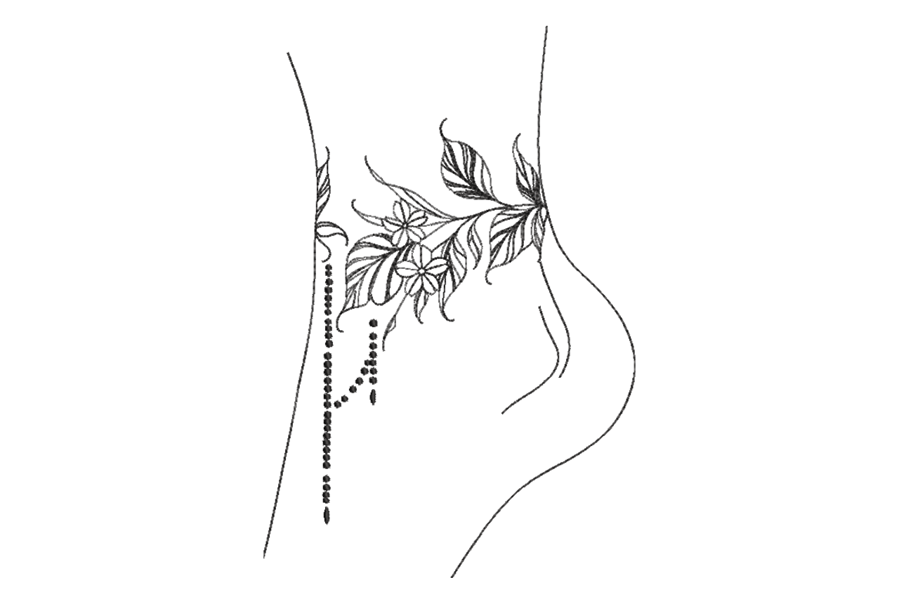 Floral Hip Tattoo Machine Embroidery Design