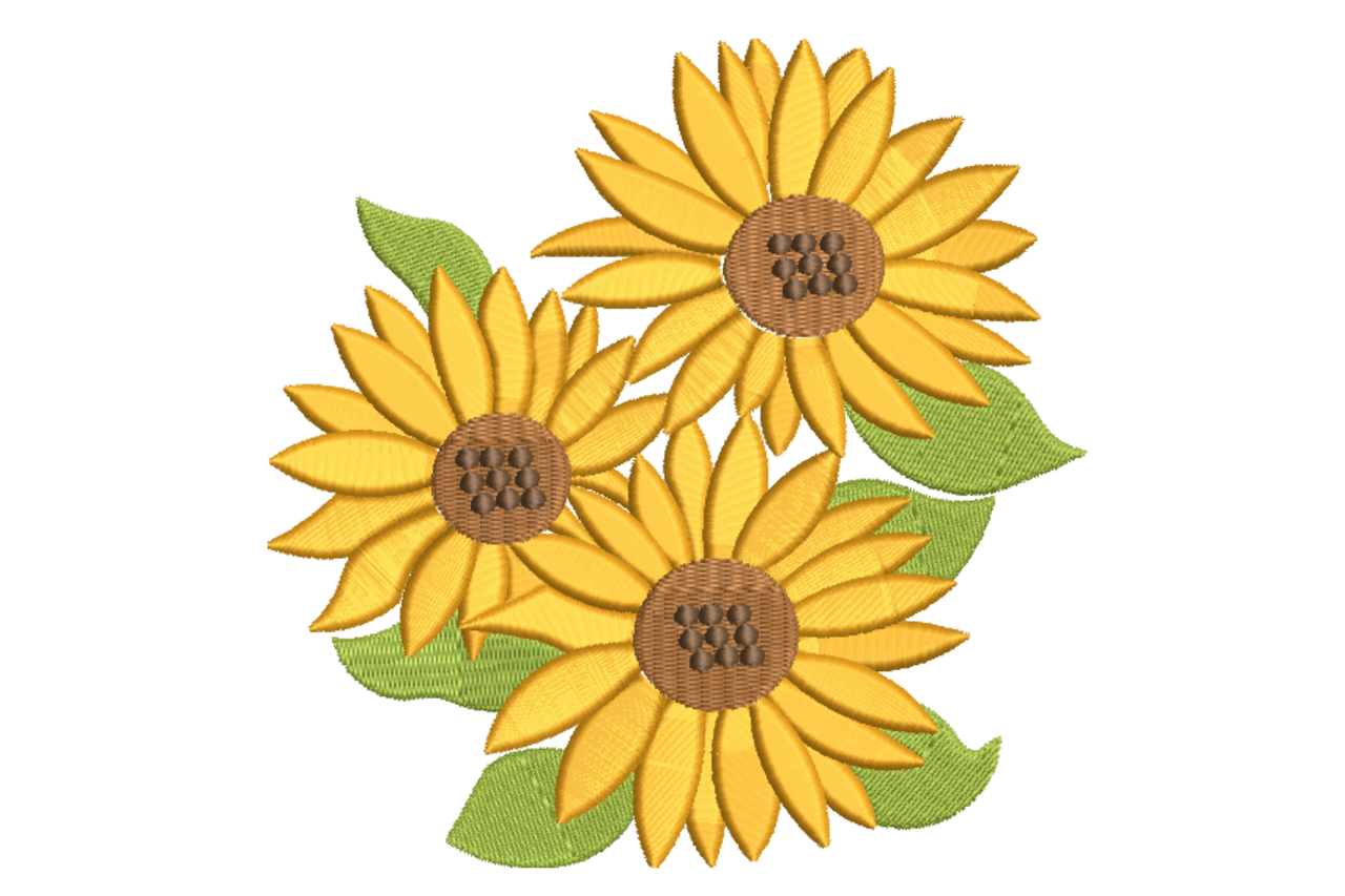 Three Sunflowers Machine Embroidery Design