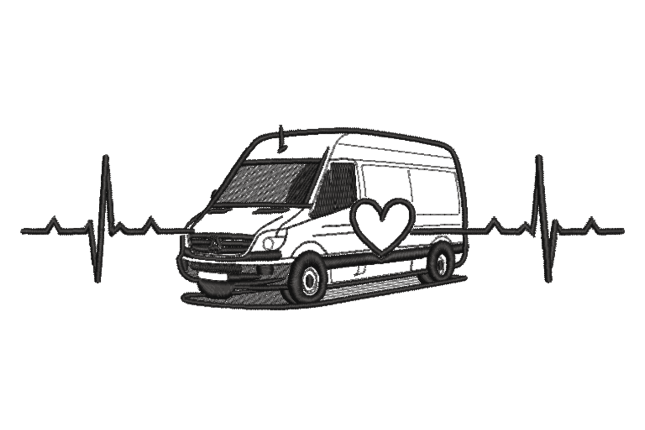 Ambulance Heartbeat Machine Embroidery Design