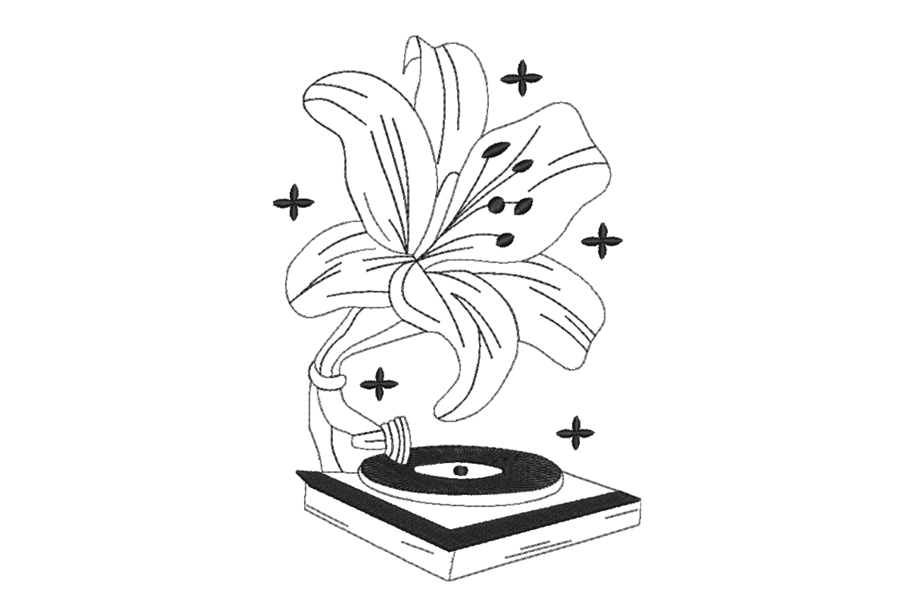 Vintage Lily Line Art Machine Embroidery Design