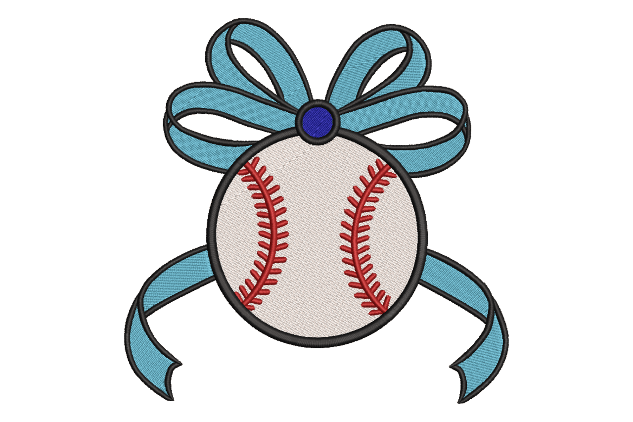 Baseball Ribbon Bow Machine Embroidery Design