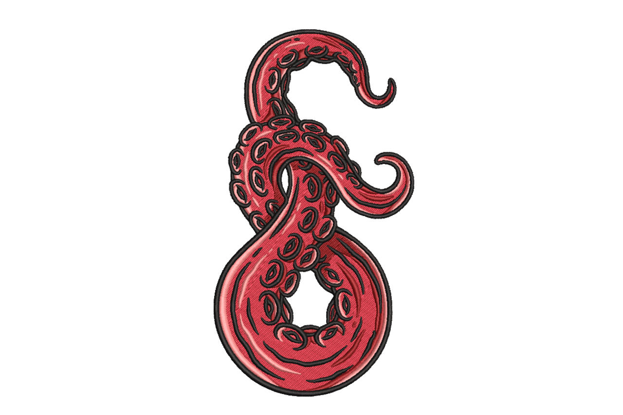 Octopus Tentacle Monogram Letter S Machine Embroidery Design