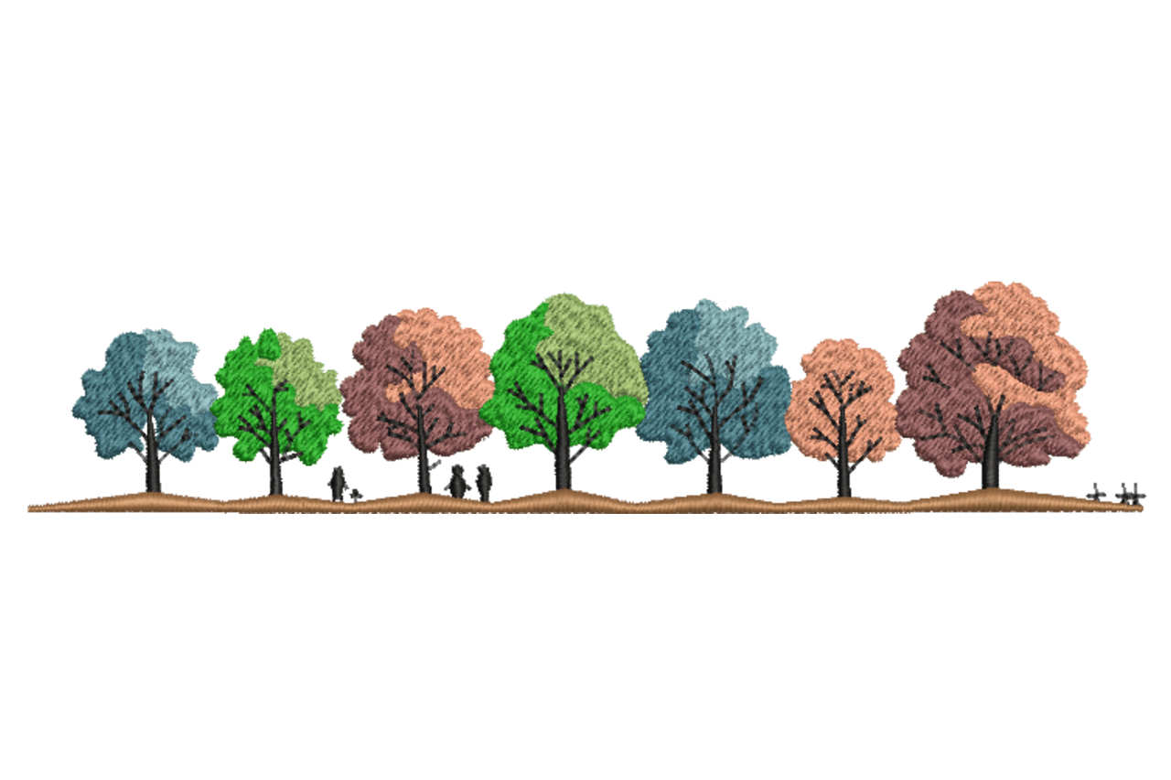 Colorful Tree Landscape Border Machine Embroidery Design