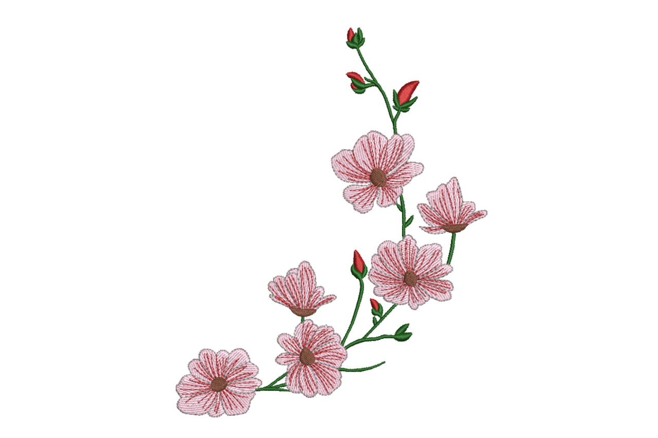 Pink Wildflower Floral Corner Machine Embroidery Design