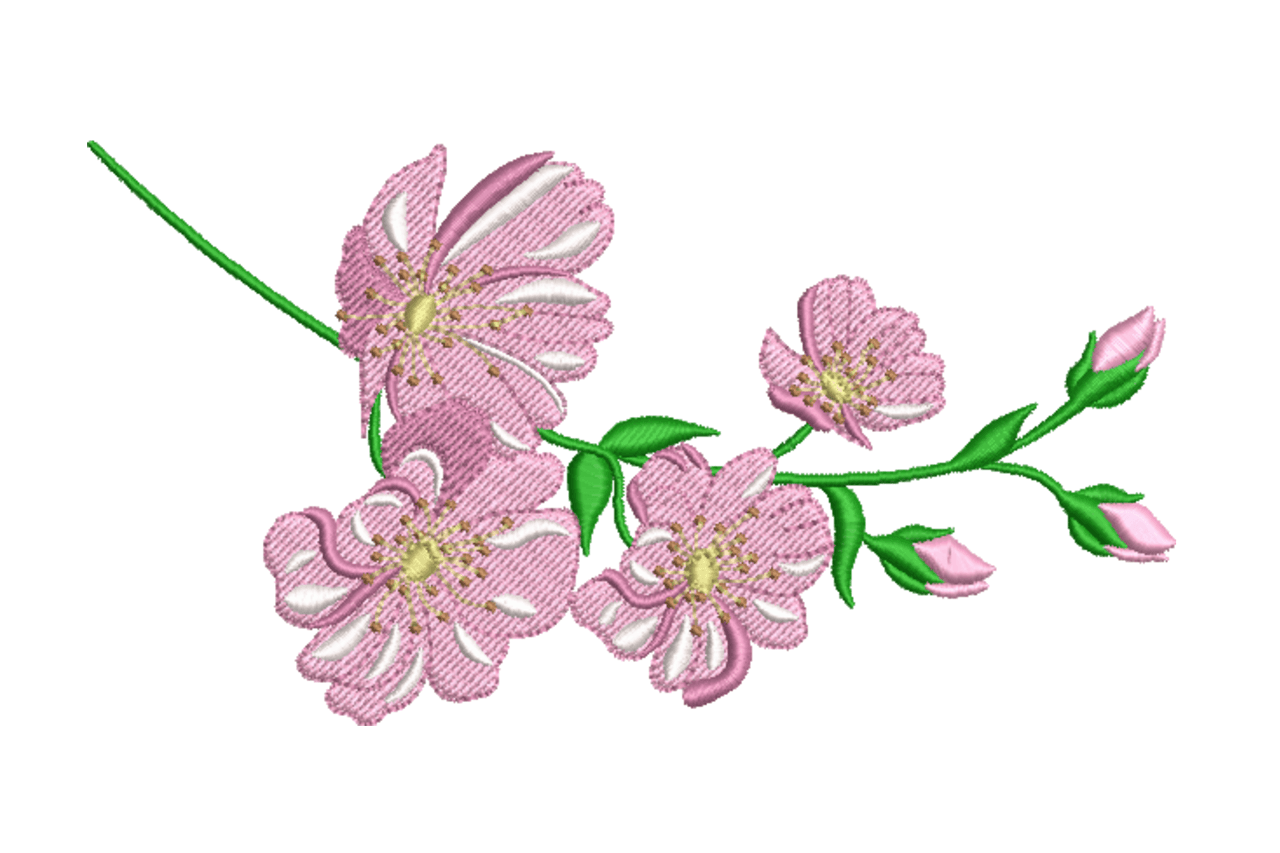 Cherry Realistic Blossom Branch Machine Embroidery Design