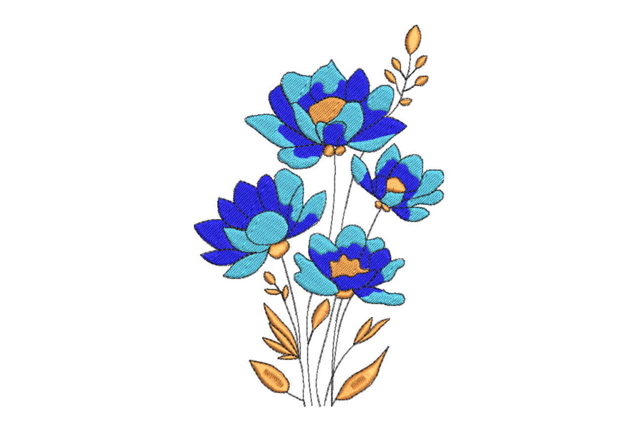 Blue Lotus Floral Arrangement Machine Embroidery Design