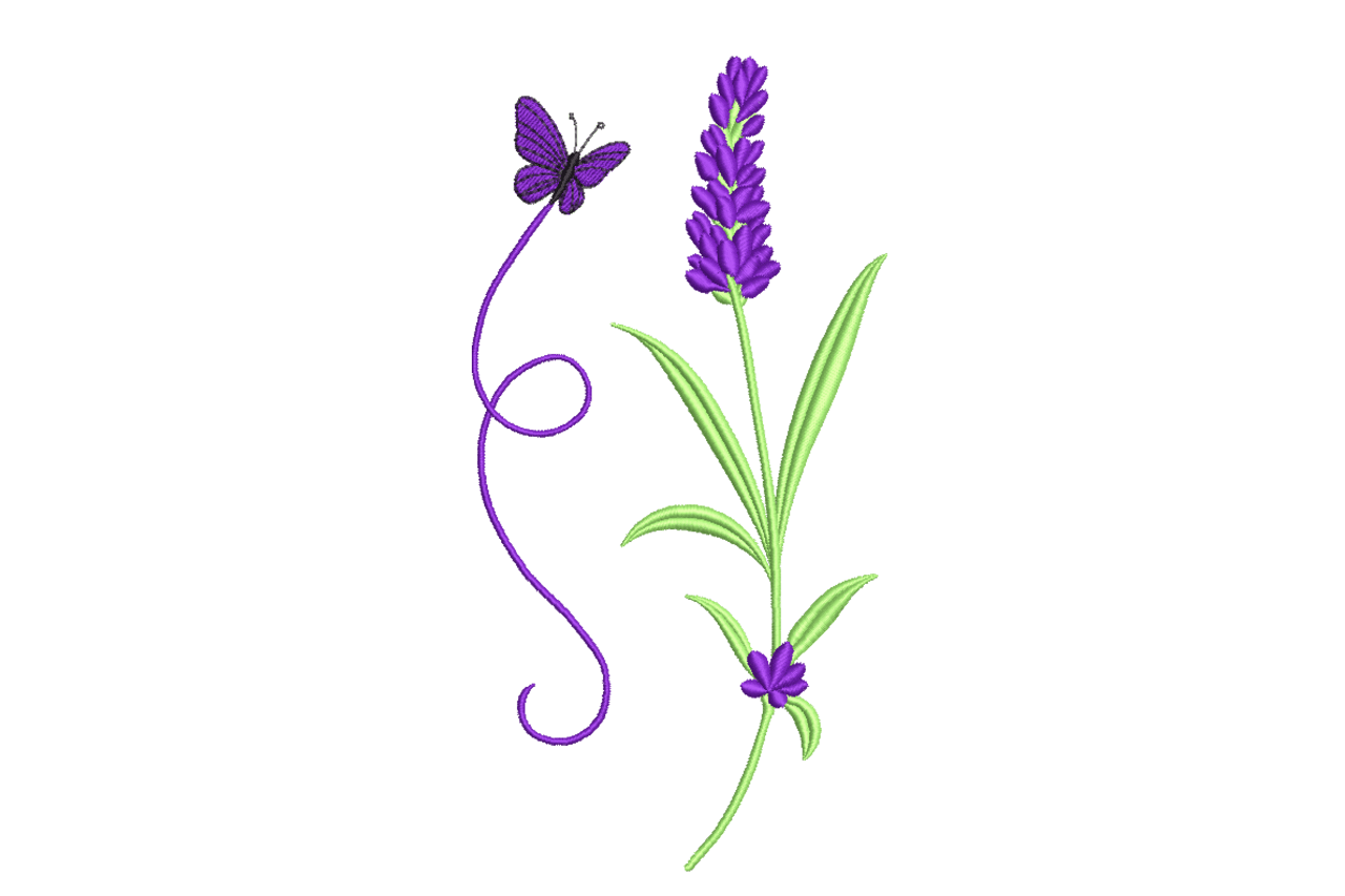 Butterfly Lavender Floral Machine Embroidery Design