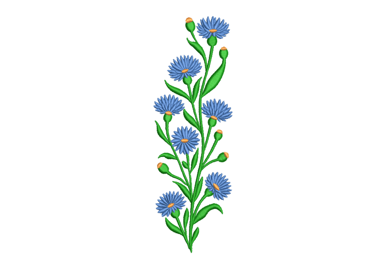 Blue Cornflower Botanical Machine Embroidery Design