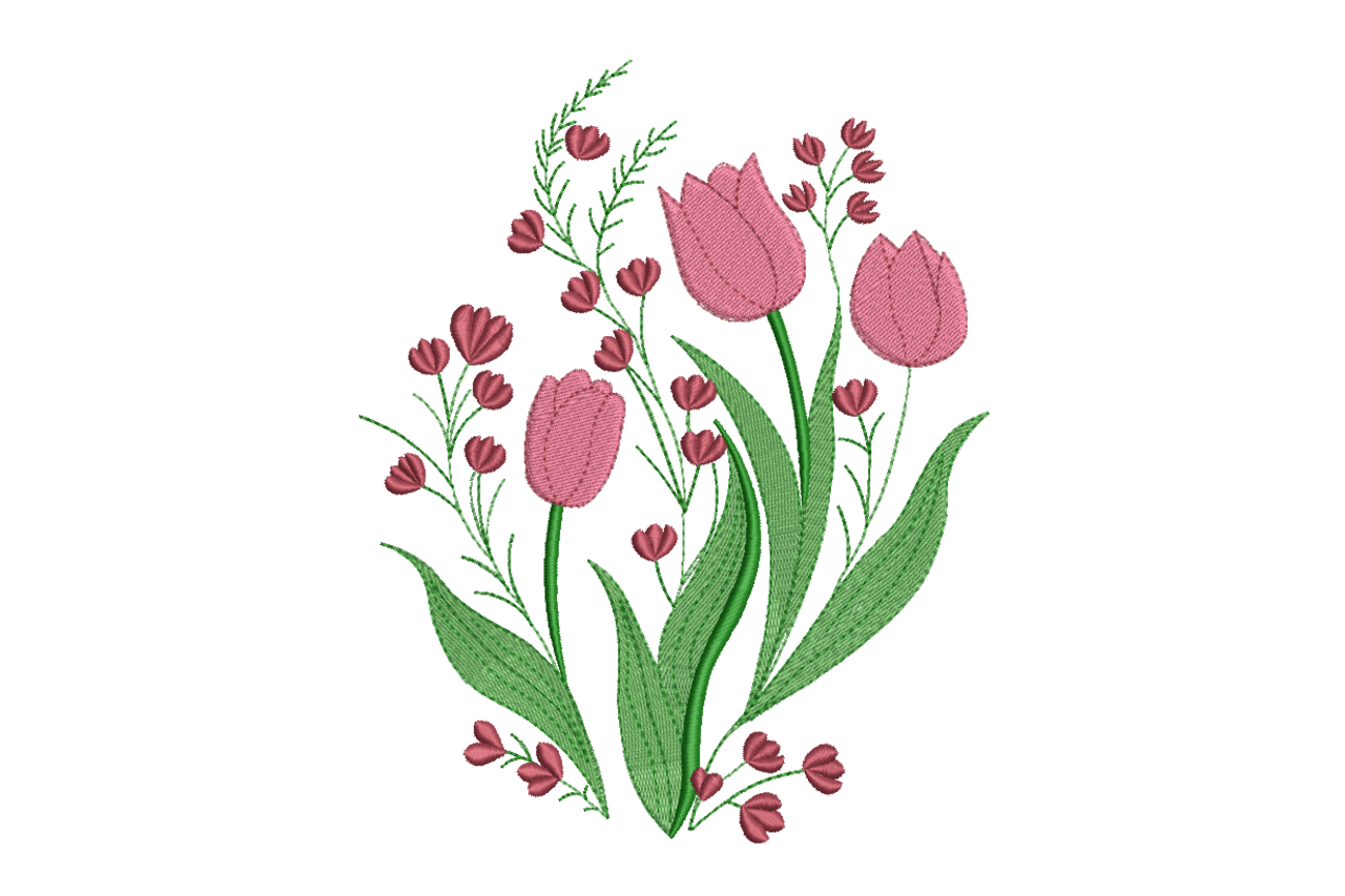 Pink Tulip Wildflower Bouquet Machine Embroidery Design